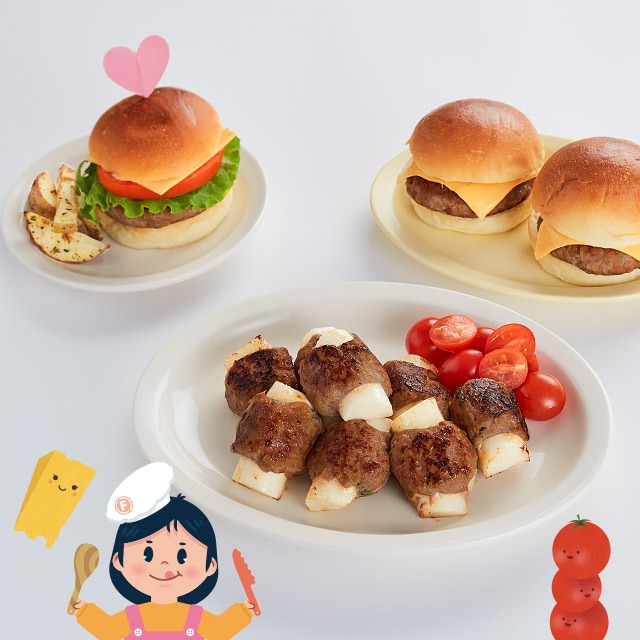 [푸드어셈블]키즈쿡 한돈 떡갈비와 떡갈비 버거 밀키트(2인)