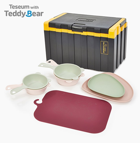 [테지움] 테디베어 캠핑 아이스 피크닉 세트 (아이스 컨테이너 1P+캠핑세트 7P)