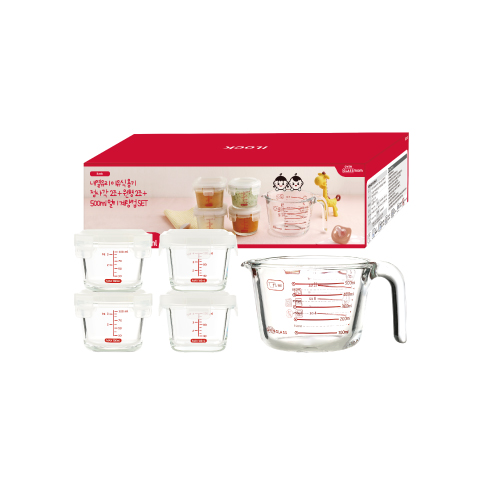 [아이락] 이유식 내열유리 밀폐용기 + 멀티 계량컵 혼합세트