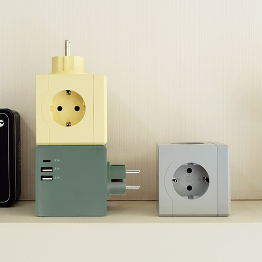 [에코너] MT01 플러그형 큐브 멀티탭 4000W 고용량(3구/C타입포트/USB포트)(색상택일)