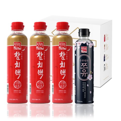 한라참치액 3호(참치액 세트) 참치액 0.9L x 3병 + 주부천하 쯔유 500mL x 1병