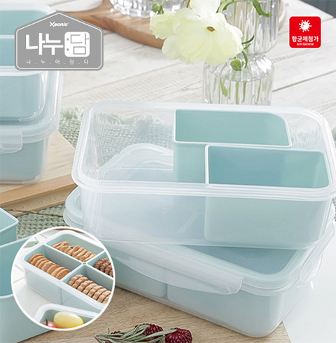 [제오닉 나누담] 항균 칸칸이 1.1L 밀프렙 용기 2종세트 나누담 항균 밀프렙