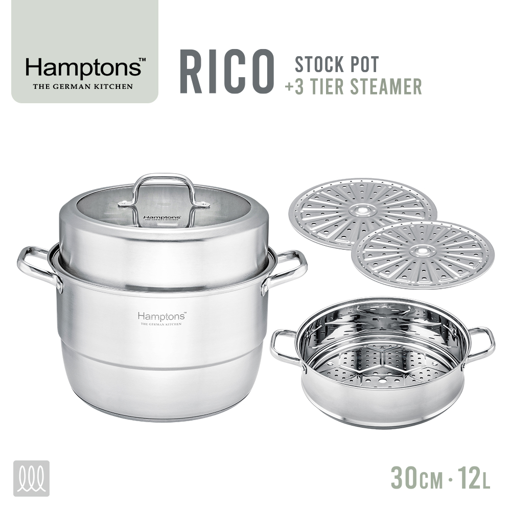 [햄튼] 리코 곰솥 냄비+3단 멀티 찜기세트 30CM HT-RC-30SP