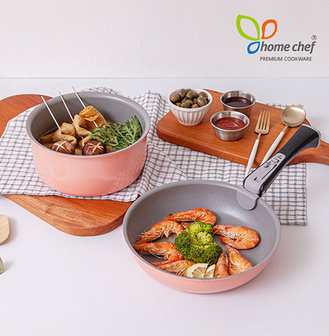 [홈셰프]파르페 IH핑크 인덕션 매직핸즈3PCS(IH냄비20cm 후라이팬24cm, 멀티핸들)