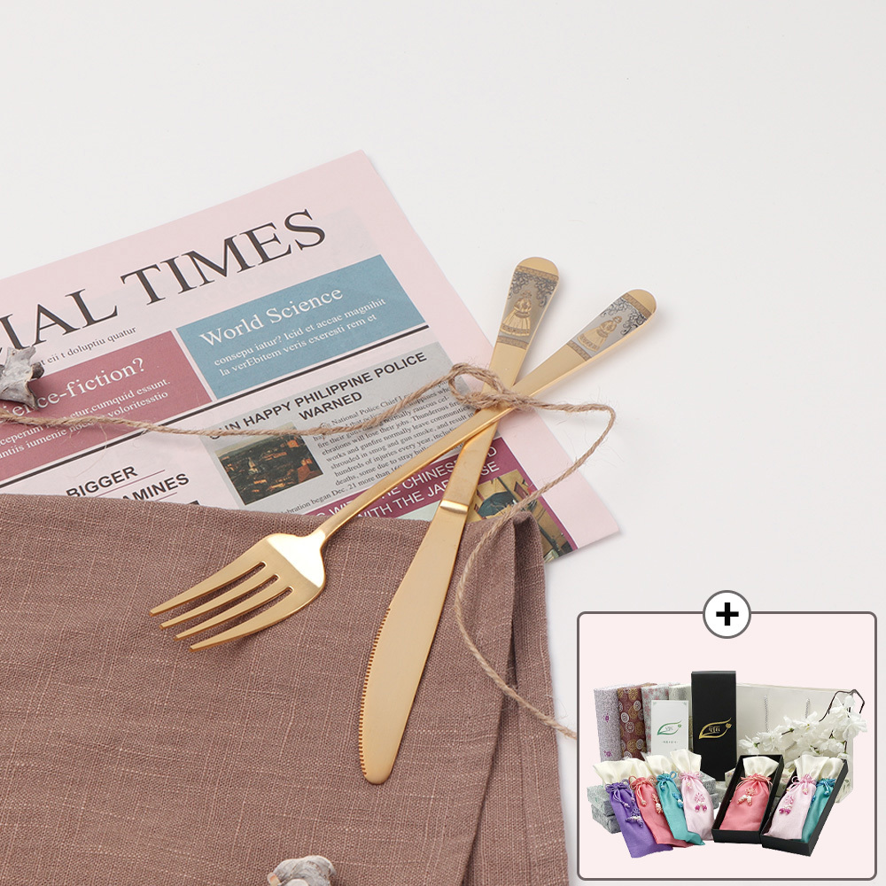 골드문 명품 24K 골드 커트러리 3종 1인 선물세트 [스푼+포크+나이프]