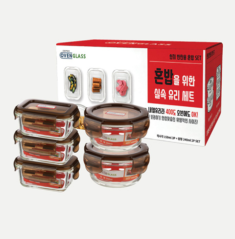 [무료배송]수퍼오븐글라스 한끼 반찬용 혼밥 5조 내열유리 밀폐용기 세트 