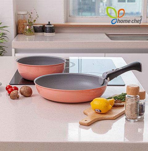 [홈셰프]파르페 IH핑크 인덕션 매직핸즈3PCS(IH 멀티웍팬22cm, 후라이팬28cm, 멀티핸들)