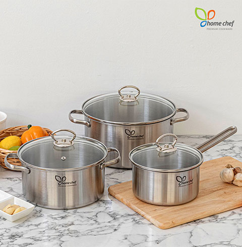 [홈셰프]파르페 IH 스텐레스 냄비3종세트(편수16Cm,양수20cm,양수24cm)/POSCO 신소재 POSSD  원자재 사용