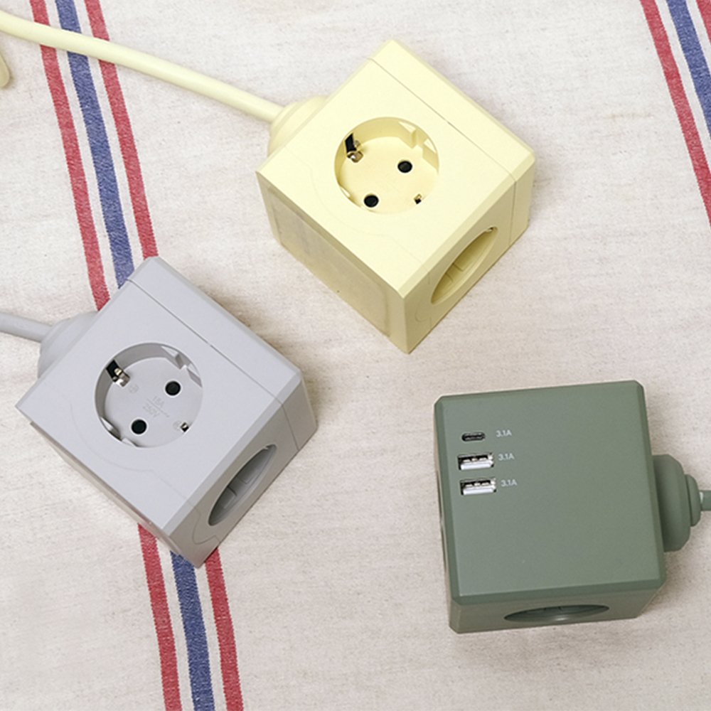 [에코너] MT02 전선형 1.8M 큐브 멀티탭 4000W 고용량(3구/C타입포트/USB포트) (색상택일)