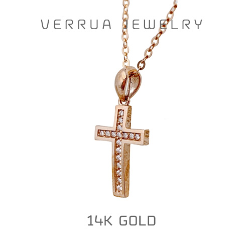 [베루아] 14K 큐빅 십자가 목걸이