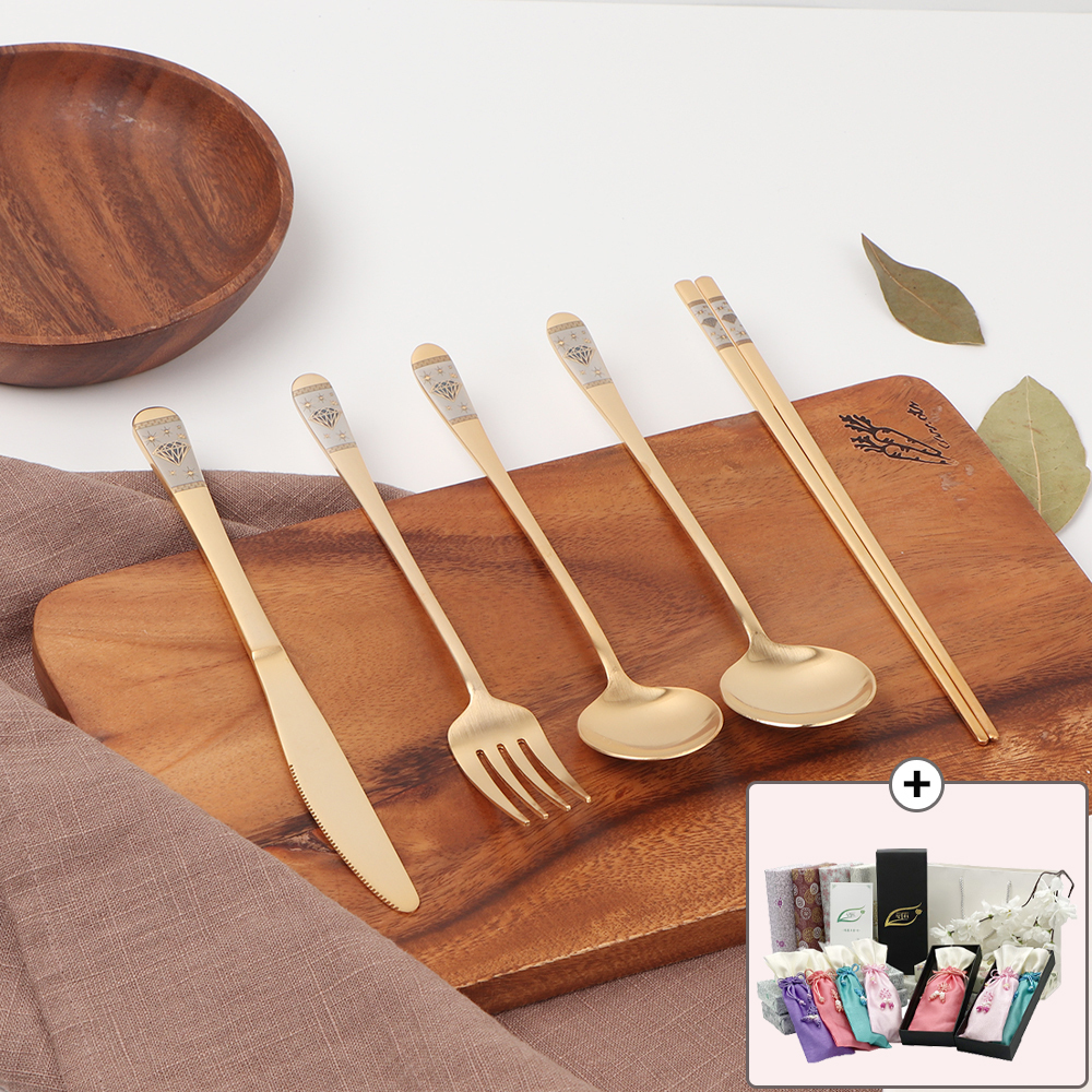 골드문 명품 24K 골드 커트러리 4종 2인 선물세트